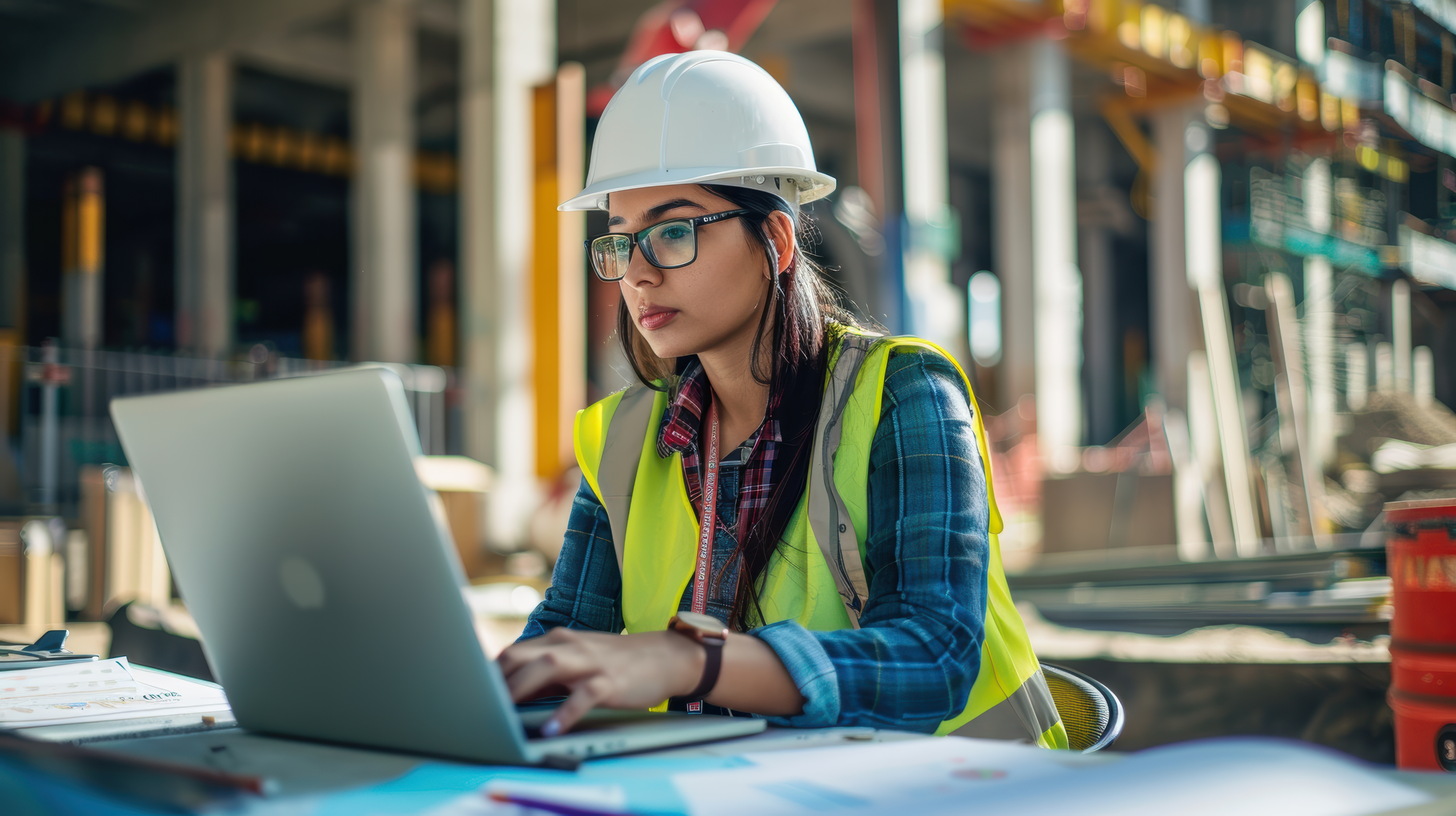 Civil Engineer working on computer onsite