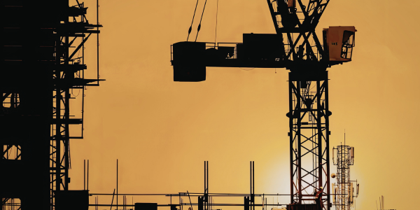 Construction Site and Crane at sunset